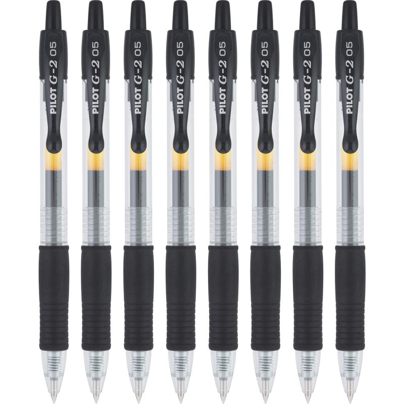 PILOT أقلام جيل رولر بيلوت G2 المتميزة، نقطة دقيقة 0.5 مم، أقلام جيل سوداء، عبوة من 8 - مثالية للمدرسة، الكتابة في اليوميات وكتابة المكتب - Image 1